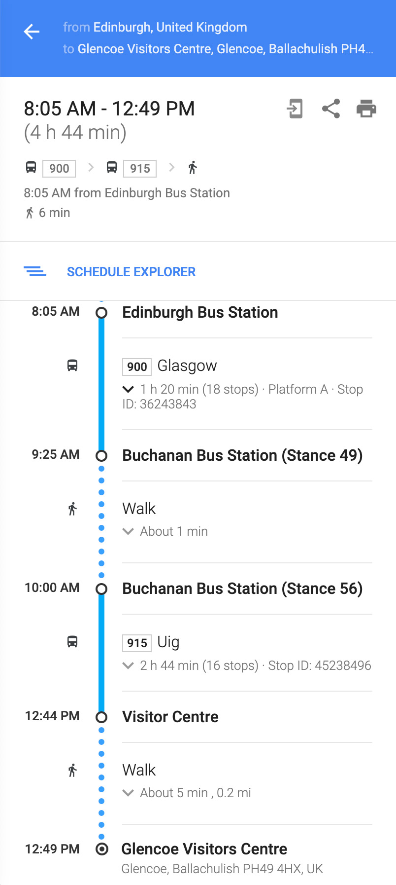 Bus route from Edinburgh to Glencoe